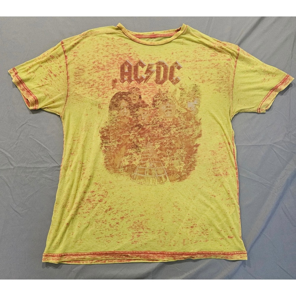 AC/DC T-Shirt Mens Large Yellow Red Highway To Hell Burnout Graphic